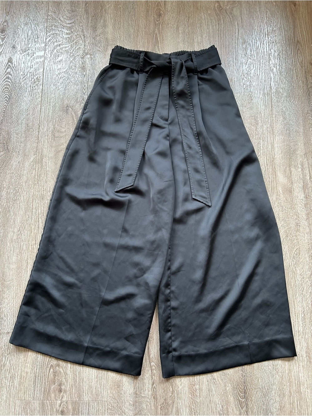 Club Monaco Black High-Rise Wide-Leg Pants with Tie Waist